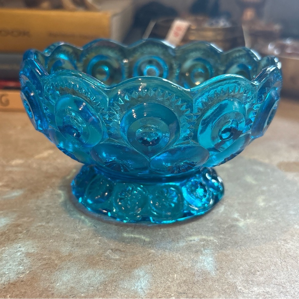 LE Smith Mid Century Blue Star and Moon Compote / Candy Pedestal Dish / Bowl